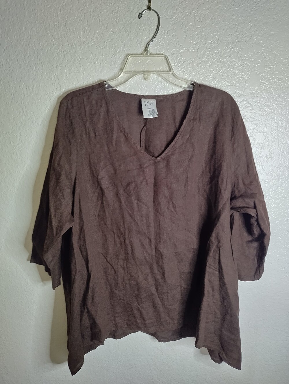Match Point V Neck Lagenlook Boho Blouse Sz L
